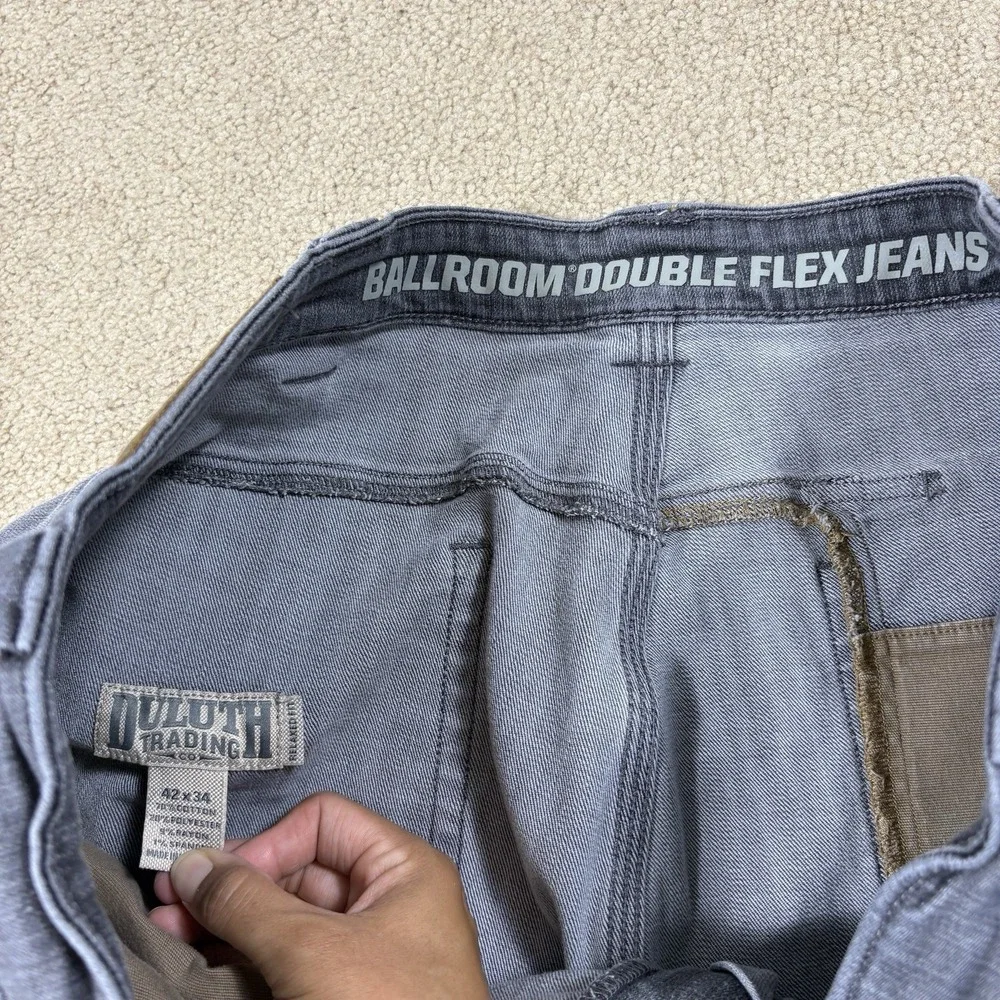 Duluth Trading Co Men's 42x34 Ballroom Double Flex Jeans Gray Denim Workwear